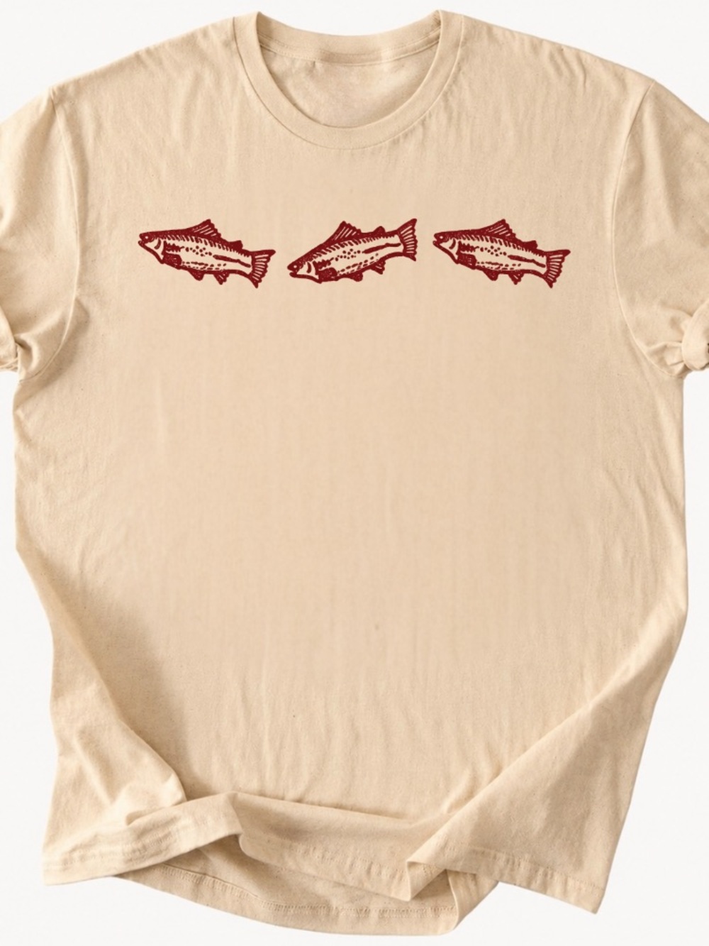 Beige Fish Graphic T-Shirt with Red Fish Design - Brand